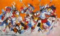 Mashkoor Raza, 30 x 48 Inch, Oil on Canvas, Polo Painting, AC-MR-532